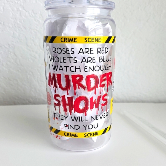 Crime Scene Themed Clear Acrylic Tumbler Cup 16 Oz - Picture 1 of 3